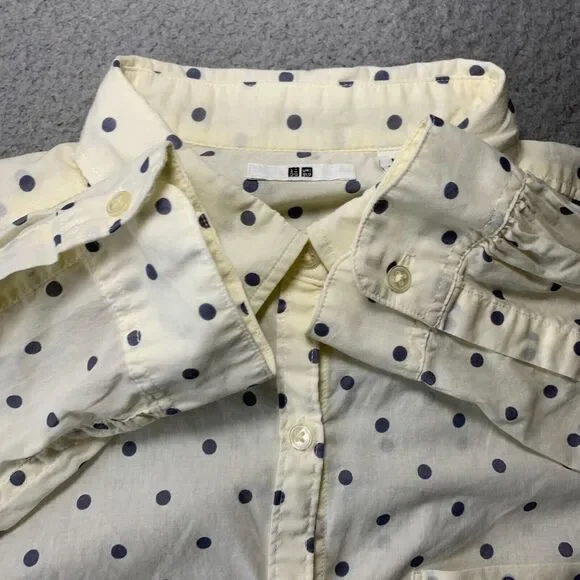 UNIQLO Shirt Womens Medium Button Up Blouse Top Polka Dot Long Sleeve - Picture 7 of 8
